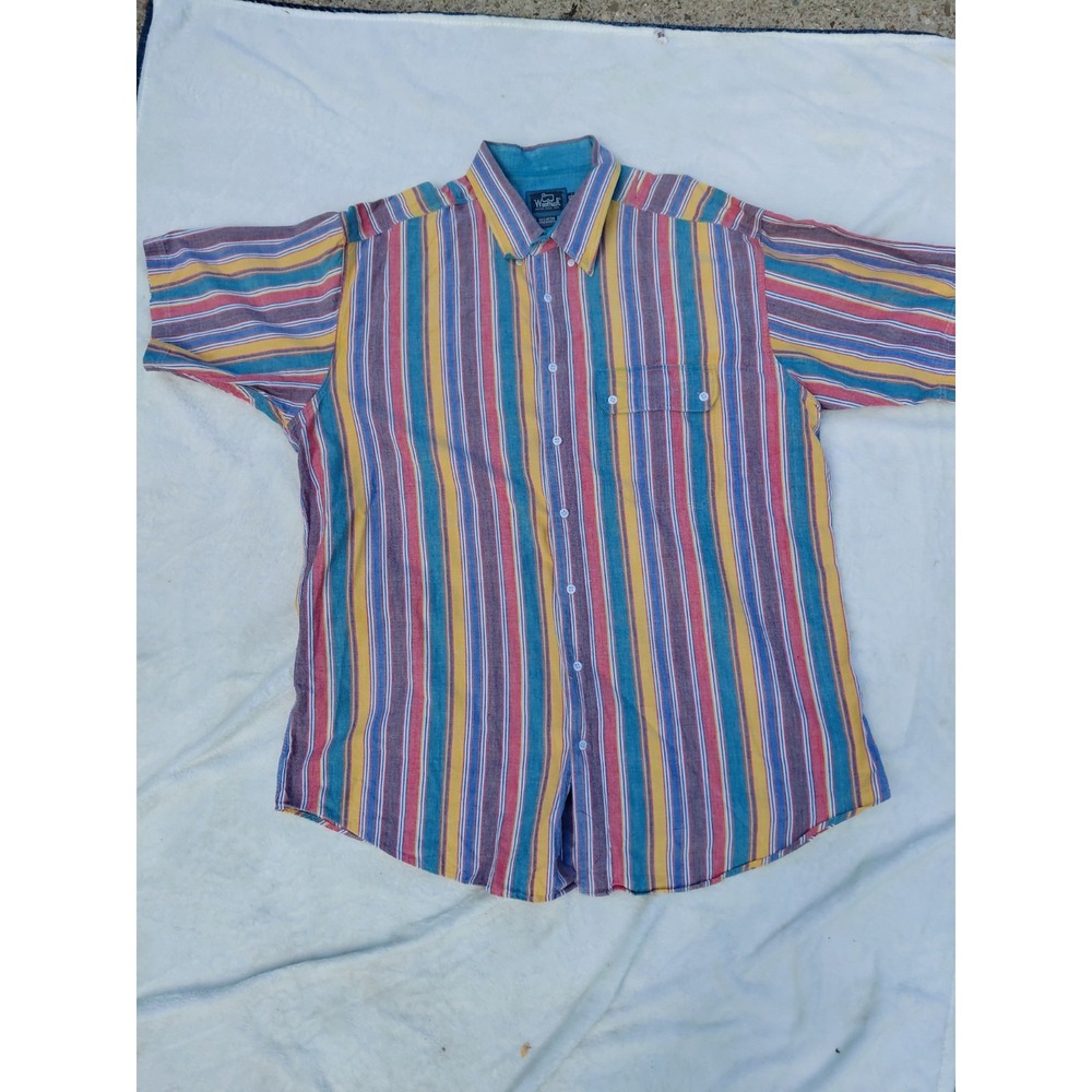 Vintage Woolrich Button Up Mens XXL Stiped Short Sleeve Shirt Cotton Canvas